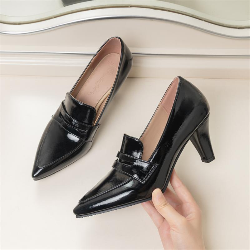FOREADA Women Pumps Pointed Toe Thick High Heels Concise Design Ladies Fashion Shoes Spring Autumn Black 45
