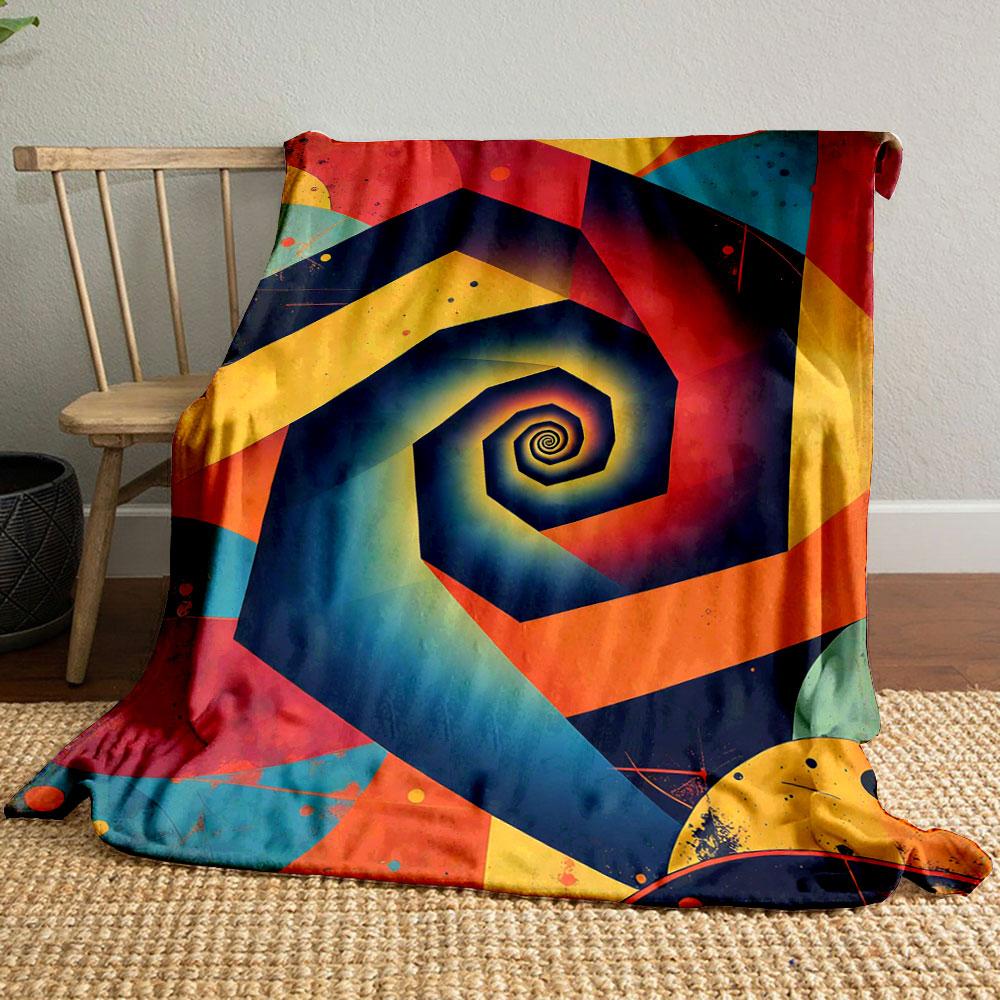 A vibrant spiral with geometric shapes and contrasting colors. for all seasons blanket lunch break throw gift