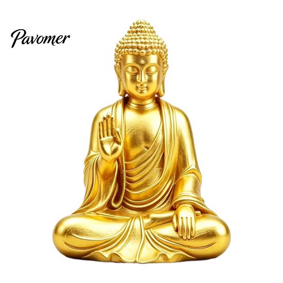 Vredige Boeddhabeeld voor Studie 3D Geprint Gouden Beeld, Zittende Shakyamuni Figuur, Beeld Handgemaakt met Serene Uitdrukking Meditatie, Huis