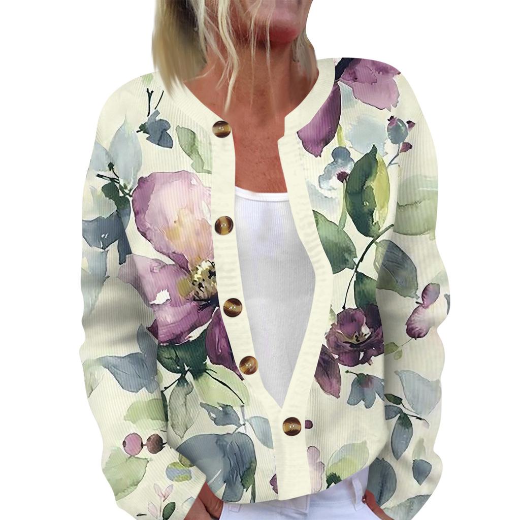 Women's Fashion Long Sleeve Christmas Snowman Snowflake Print Jacket Cardigan