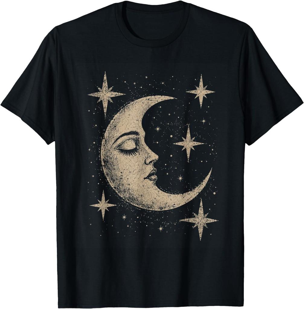 Celestial Moon Face Crescent Moon Boho Gothic Astrology T-Shirt