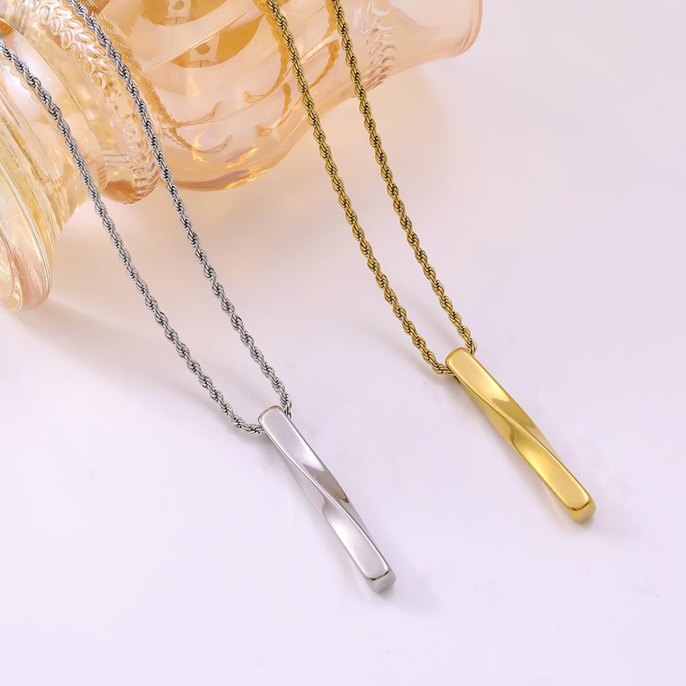 Cross-border Spiral Long Bar Titanium Steel Couple Necklace - Hip Hop Ins Cold Style