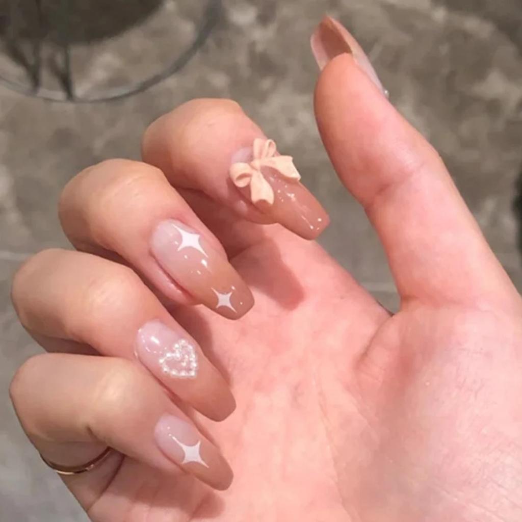 24 Pcs Pink Press on Nails Tips Almond Medium Long False Nails With Design Cute Fake Nails Press ons Fashion Nail Tips Full C
