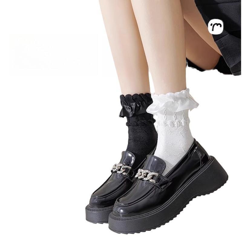 3 Pairs Woman Lolita Cute Black White Socks Set Spring Summer Female Lady  Girls Lace Kawaii Socks For Women