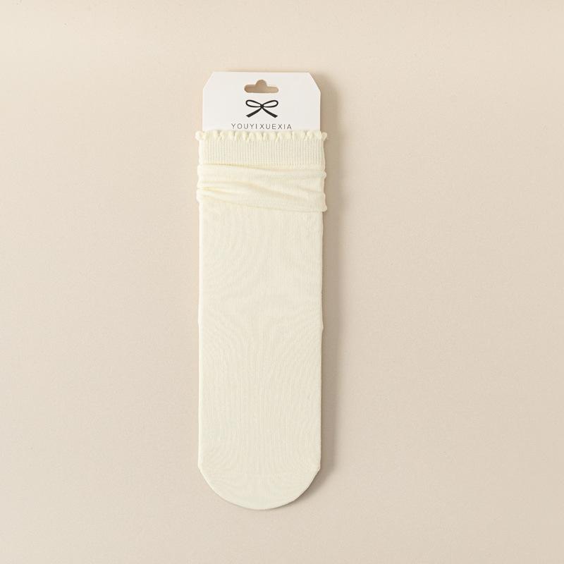 5/10 Pairs Comfortable Casual Lace Socks for Women Solid Color Flat Earring Edge Mid Calf Socks Breathable Sweat Absorbing Cotton Pile Socks