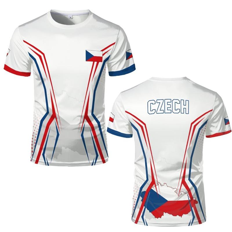 Tschechien Flagge Fußball T-Shirts Tschechien Nationales Emblem 3D Gedruckte Sport T-Shirts Lässige Atmungsaktive Rundhals T-Shirts