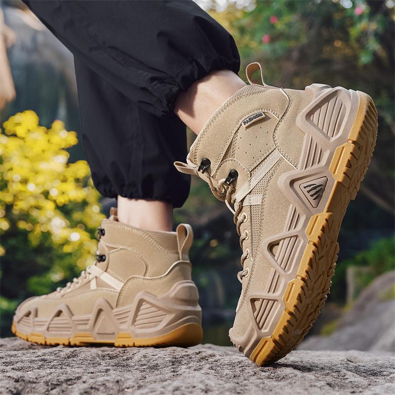 2026 New Trendy Thick Bottom Breathable Medium High Top Anti Slip Outdoor Leisure Mountaineering Sports Men's Shoes Trendy
