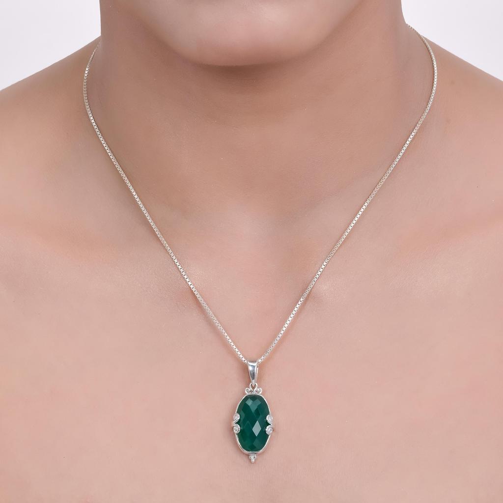 green onyx handmade Pendant 925 silver womens pendant zivori jewelry