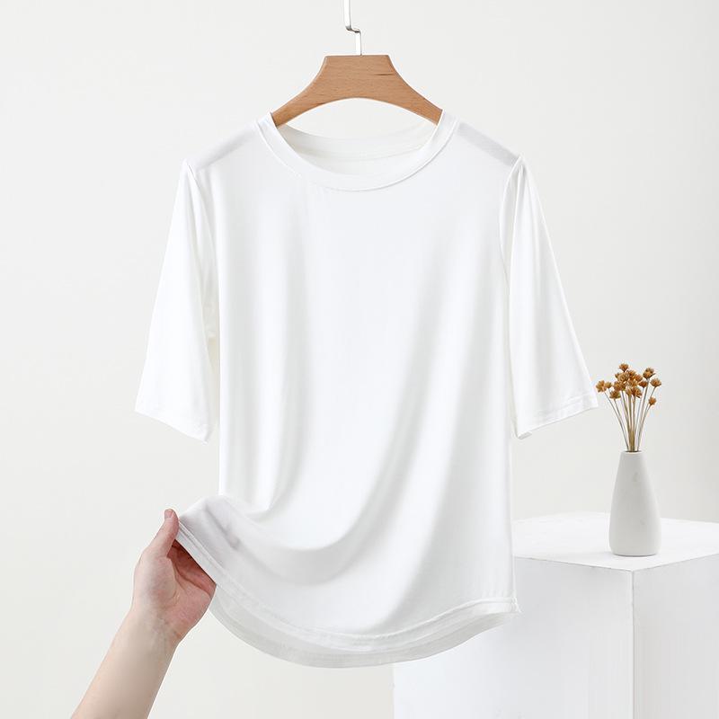 2025 Silk Summer Breathable Women's Slimming Five-Sleeve Round Neck T-Shirt