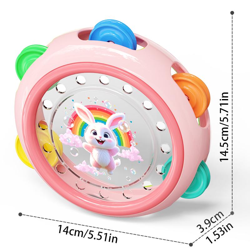 Rosa Klingelton Handtrommel Baby Spielzeug - Langlebiges ABS Material, mit Hasen- & Herzmustern, Perfekt für Neugeborene & Kleinkinder