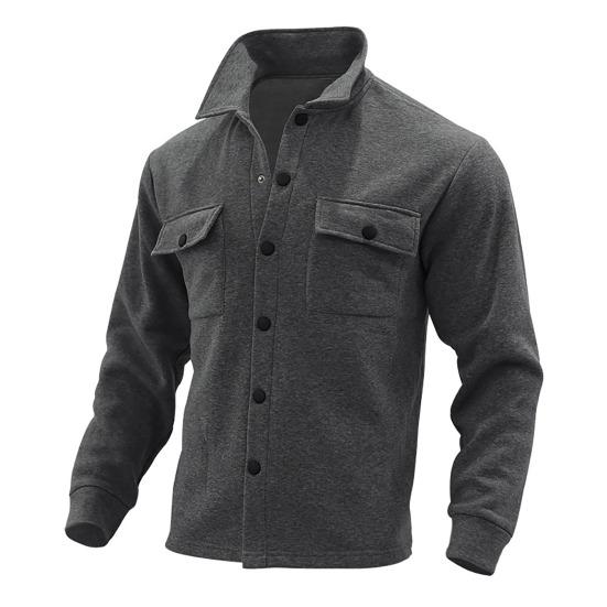 Men Jacket Lapel Single-breasted Top Solid Color Slim Thickened Warm Coat Casual Autumn Winter Outwear for Daily Wear