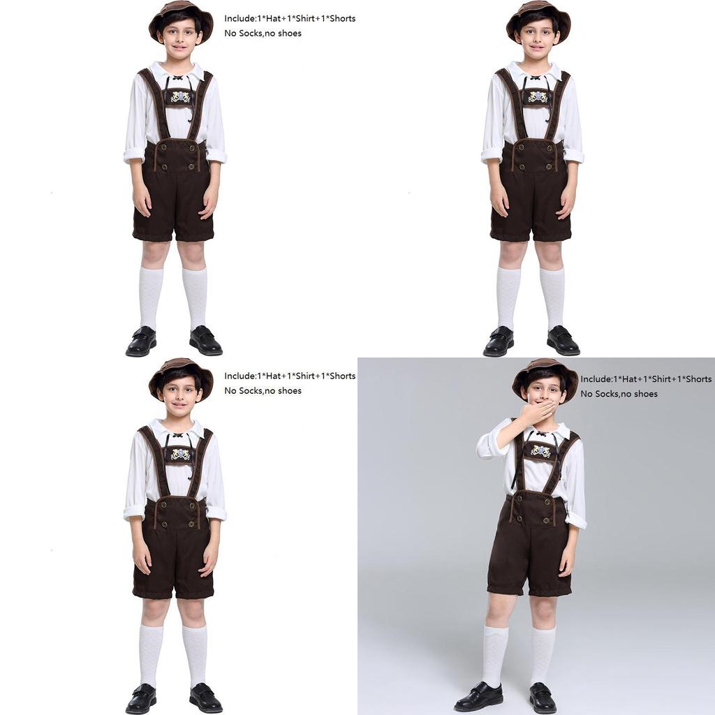 Elegant Children's German Oktoberfest Stage Costume With Hat For Halloween Cosplay