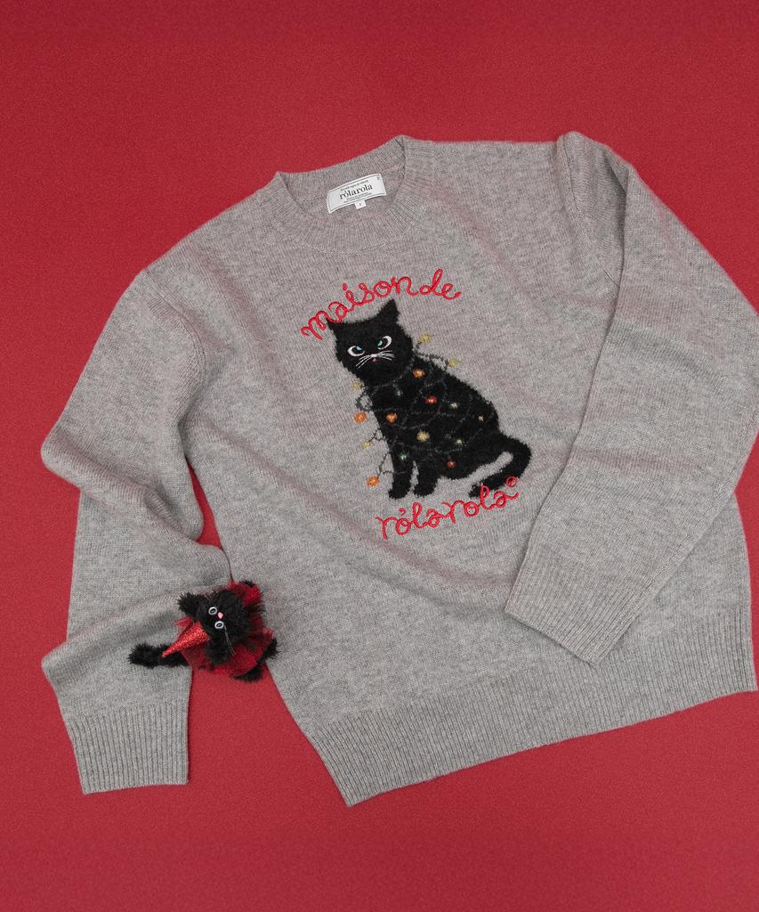 ROLAROLA Holiday Rola Cat Pullover Knit Gray