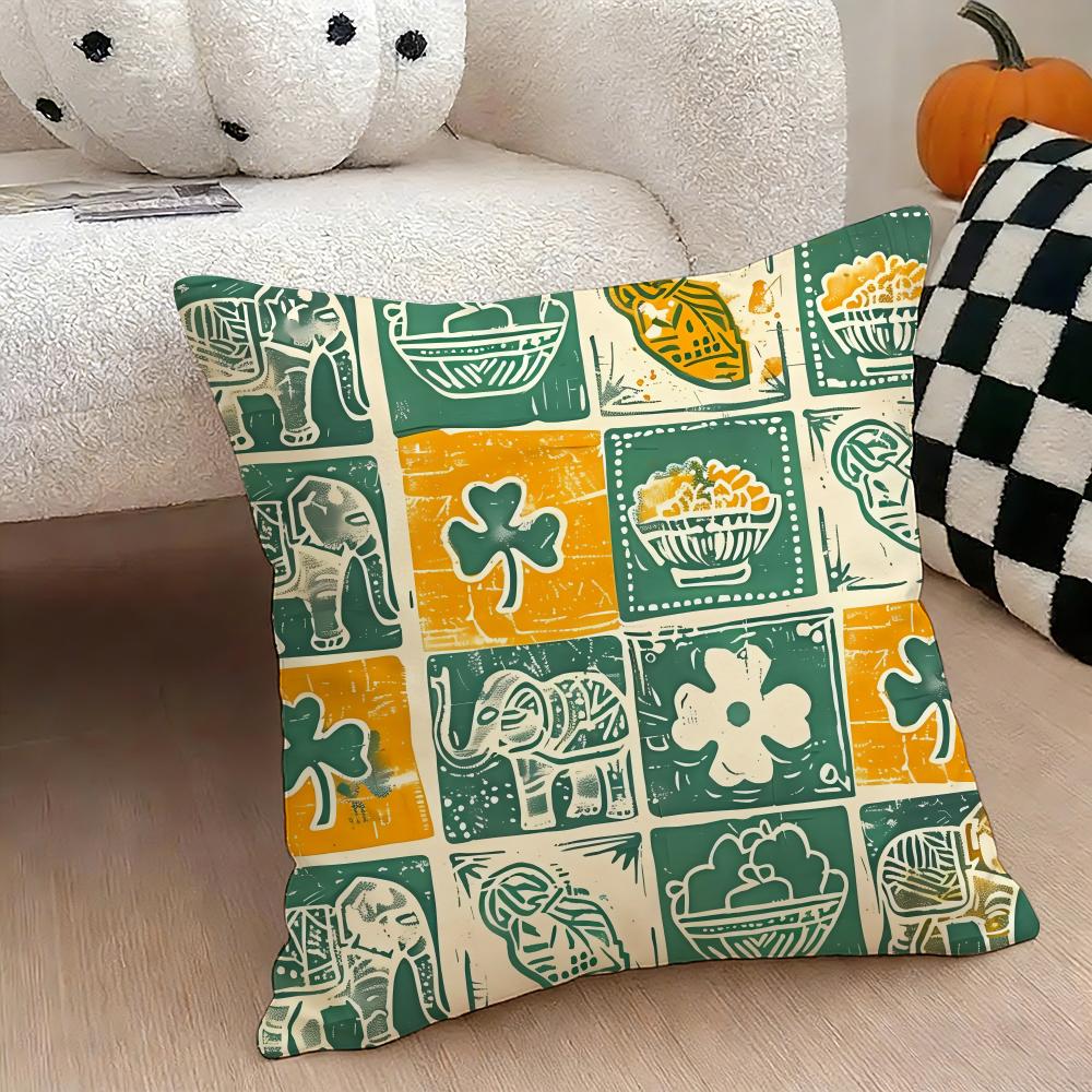 Elephant and Flower Cushion Cover Natural Linen Double Sided Print Throw Pillow Case for Sofa Couch Home Decor