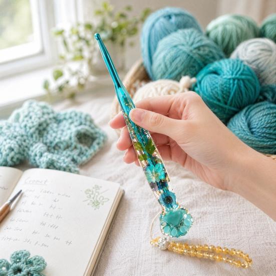 Floral Resin Crochet Hook Dried Flower Clear Handle Crochet Hook 1 Pc