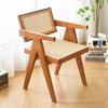 Medieval Modern Armchair - Wooden Frame and Rattan Weaving Design, Accent Chair for Dining Room and Living Room, Lounge Chair