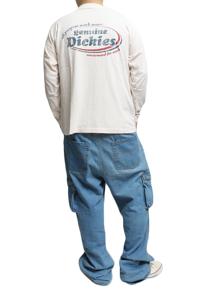 GENUINE DICKIES Men's Long Sleeve T-Shirt, Powder Bleached Print, Crew Neck, Size 4L, White (90)