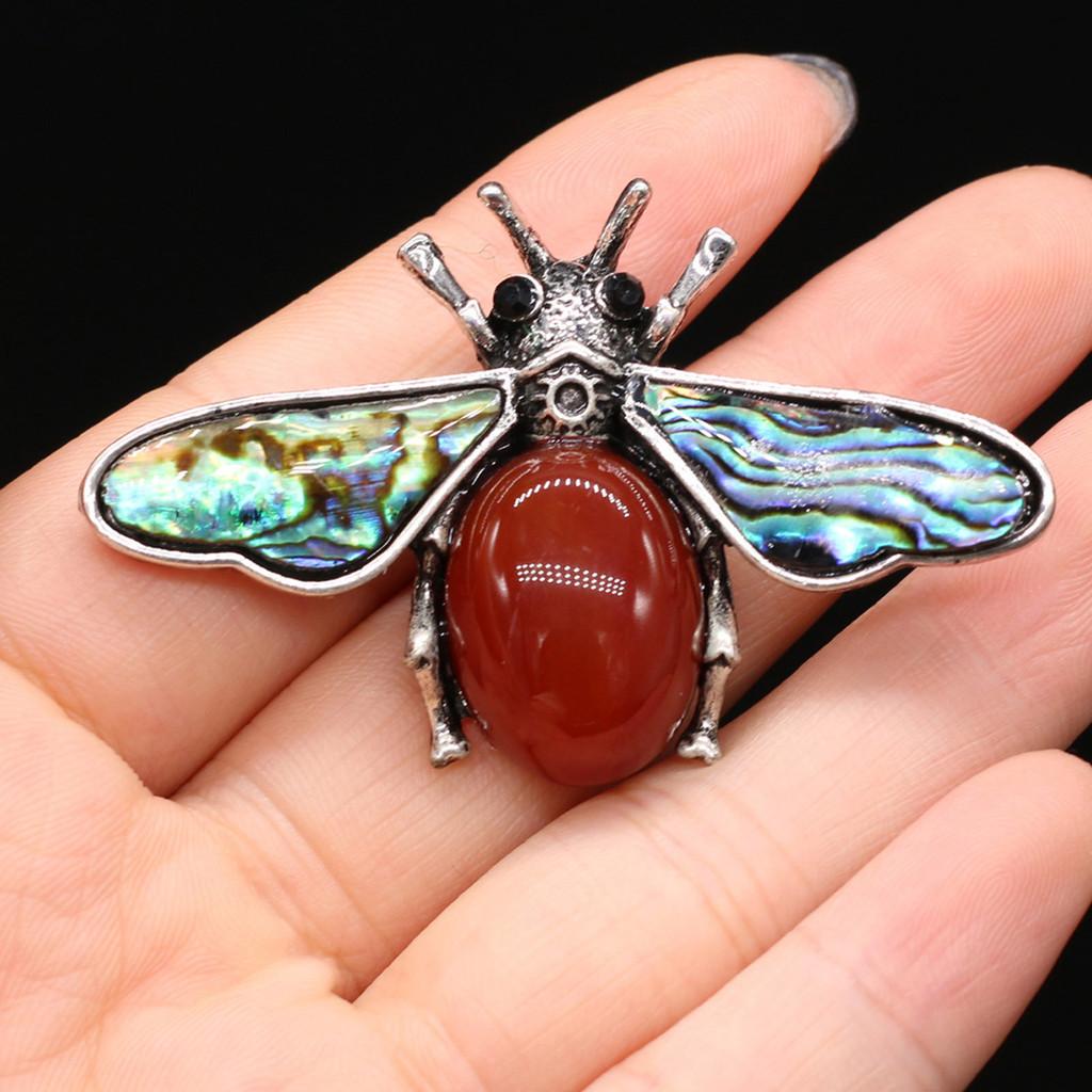 Classic Alloy Butterfly Brooch Pin With Faux Stone And Shell For Women Fashion Accessory