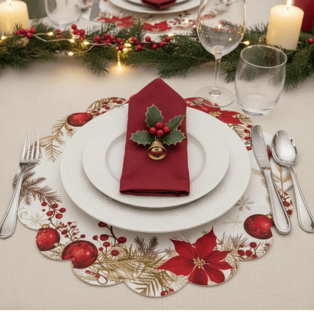 6pcs Easy Clean Red Berry Mat Non Slip Holiday Dinner Mat Christmas Table Placemat  Holiday Feast
