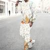 Men Orange Color Block Leopard Pumpkin Sunflower Print Long Sleeve Sweatshirt Jogger Pants Two Piece Suit