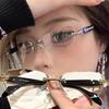 Fashion Carving Rimless Anti-Blue Light Glasses for Women Men Silver Frame Optical Spectacle Eyeglasses Computer Reading Eyewear