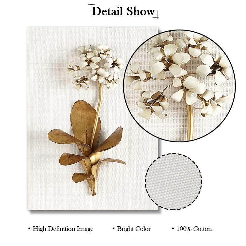 Abstraktní Golden Leaf Květina Obraz na plátně Severské rostliny Plakát Nástěnná umělecká reprodukce Obraz Moderní ulička Obývací pokoj Domácí dekorace