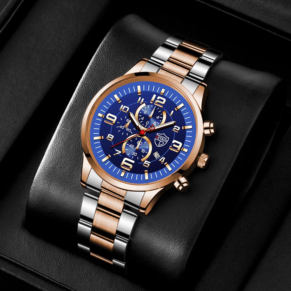 Watch Men'S Quartz Watch Stainless Steel Strap Calendar Luminous