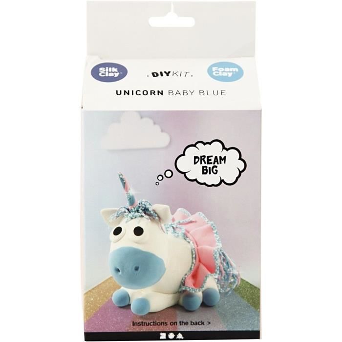 Kit de modelage - SILK CLAY - FUNNY FRIENDS LICORNE BLEU - 4 couleurs - Pâte à paillettes - Styromousse