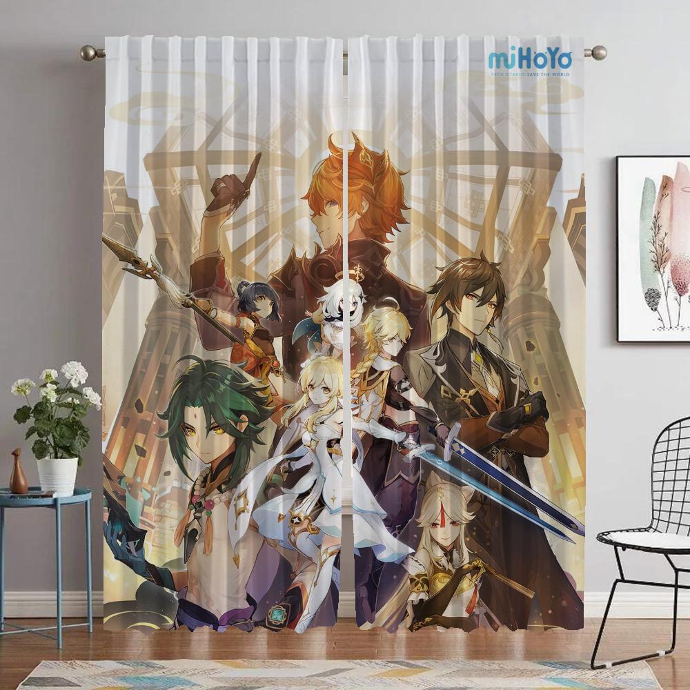 

Домашний интерьер Шторы для камеры Genshin Blackout Шторы для комнаты 2 панели Хэллоуин украшения Shades Раздел Гостиная Кухня W50xH70cmx2pcs-CL