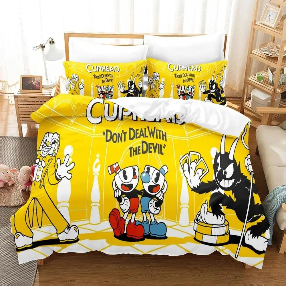 Anime Cuphead Mugman Bedding Set Boys Girls Twin Queen Size Duvet Cover Pillowcase Bed Kids Adult Fashion Home Textileextile