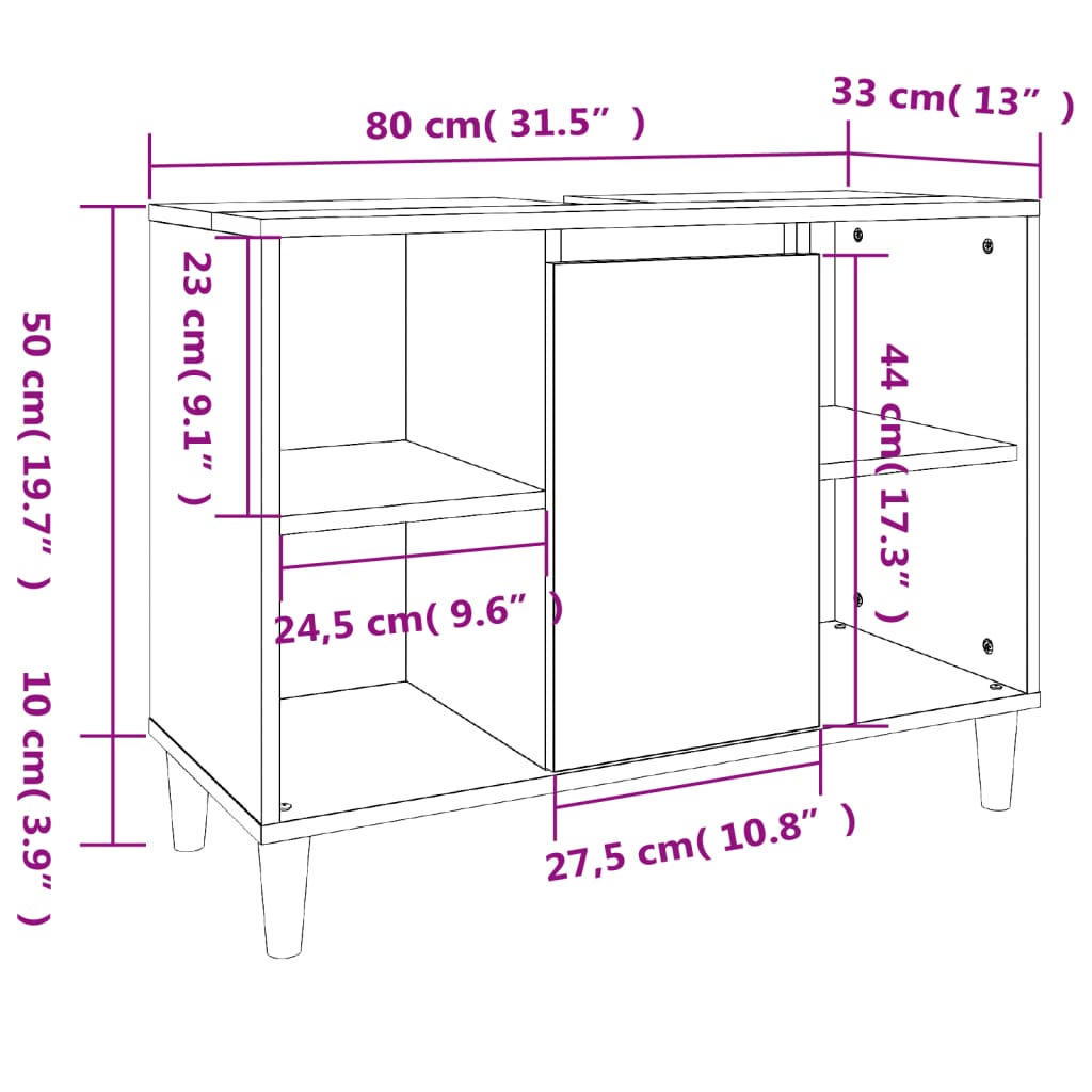 Glossy White Bathroom Vanity Cabinet 80 x 33 x 60 cm Engineered Wood