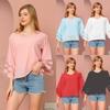 Damen locker V-Ausschnitt Netz Patchwork Süß Chiffon Bluse