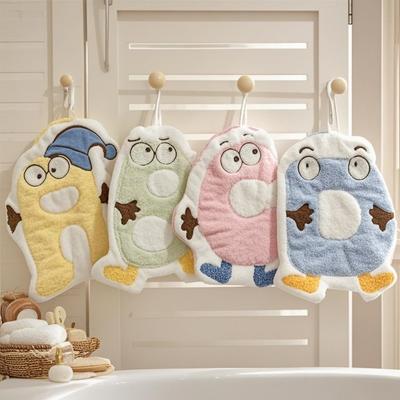 1Pcs Coral Fleece Kitchen and Bathroom Handkerchief Cute Absorbent Letter Hanging Hand Towel
