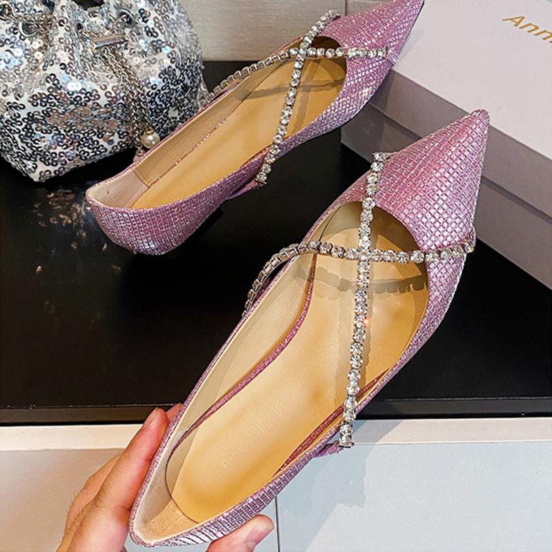 Luxury Sequined Rhinestones Mary Janes Women Flats Pumps Elegant Pointed toe Spring Autumn Shallow Ballet Walking Shoes