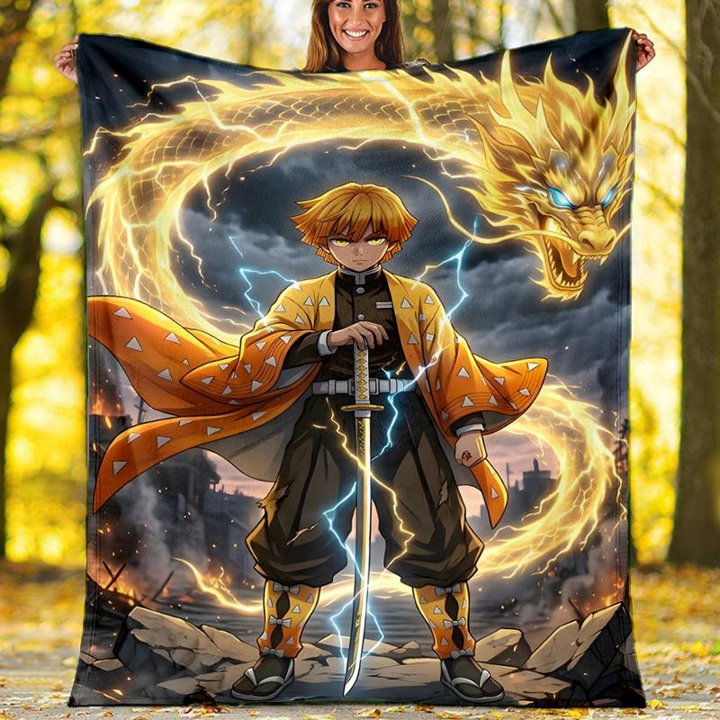 1pc Agatsuma Zenitsu (5) Theme Blanket - Digital Print, Polyester, Cozy for All Seasons, Perfect for Outdoor, and Travel