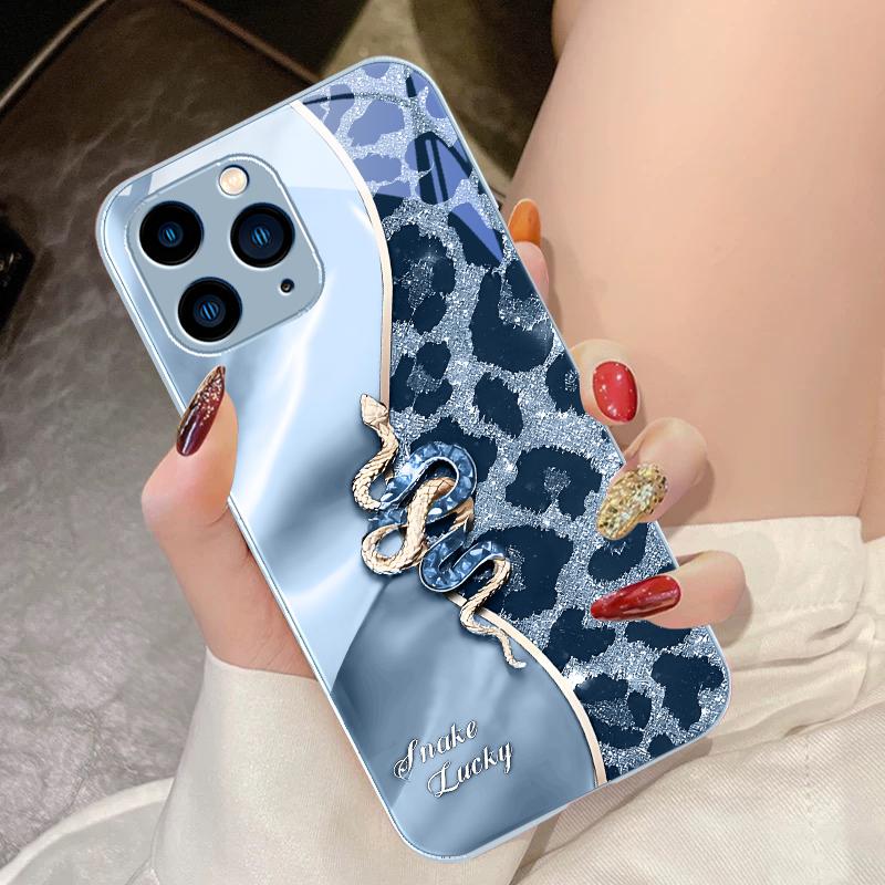 Spotted Snake Pink For IPhone 16 Pro Max 15 Pro 14 13 12 Mini 11 XS Max XR 7 8 Plu SE 2022 Tempered Glass Phone Case