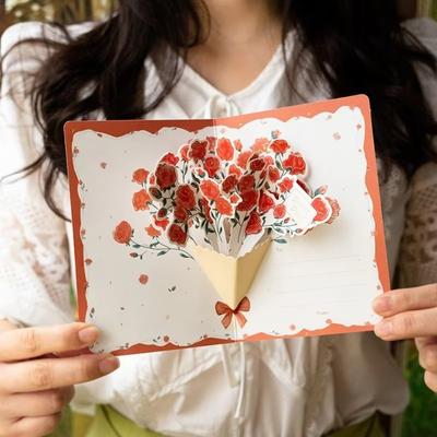 New 3D Pop-up Style 3D Greeting Card Creative Romantic Creative Flower Card Handmade Blessing Card Wedding Invitations