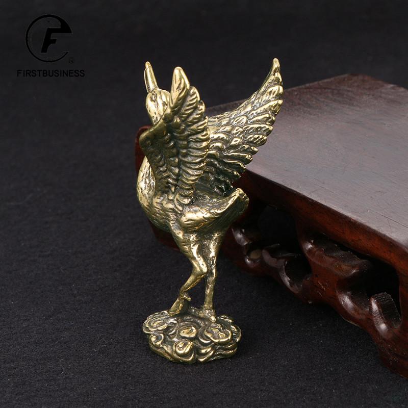 Retro Solid Brass Crane Small Statue Office Desktop Ornament Animal Figurine Mniature Tea Pet Children Toy Gifts Home Decoration