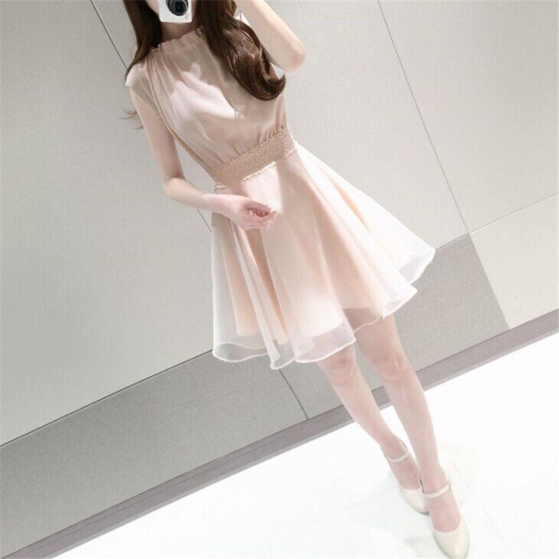 

2026 Summer Korean Style Chiffon Faux Two-Piece Midi Dress for Women S (35-43 kg) розовый