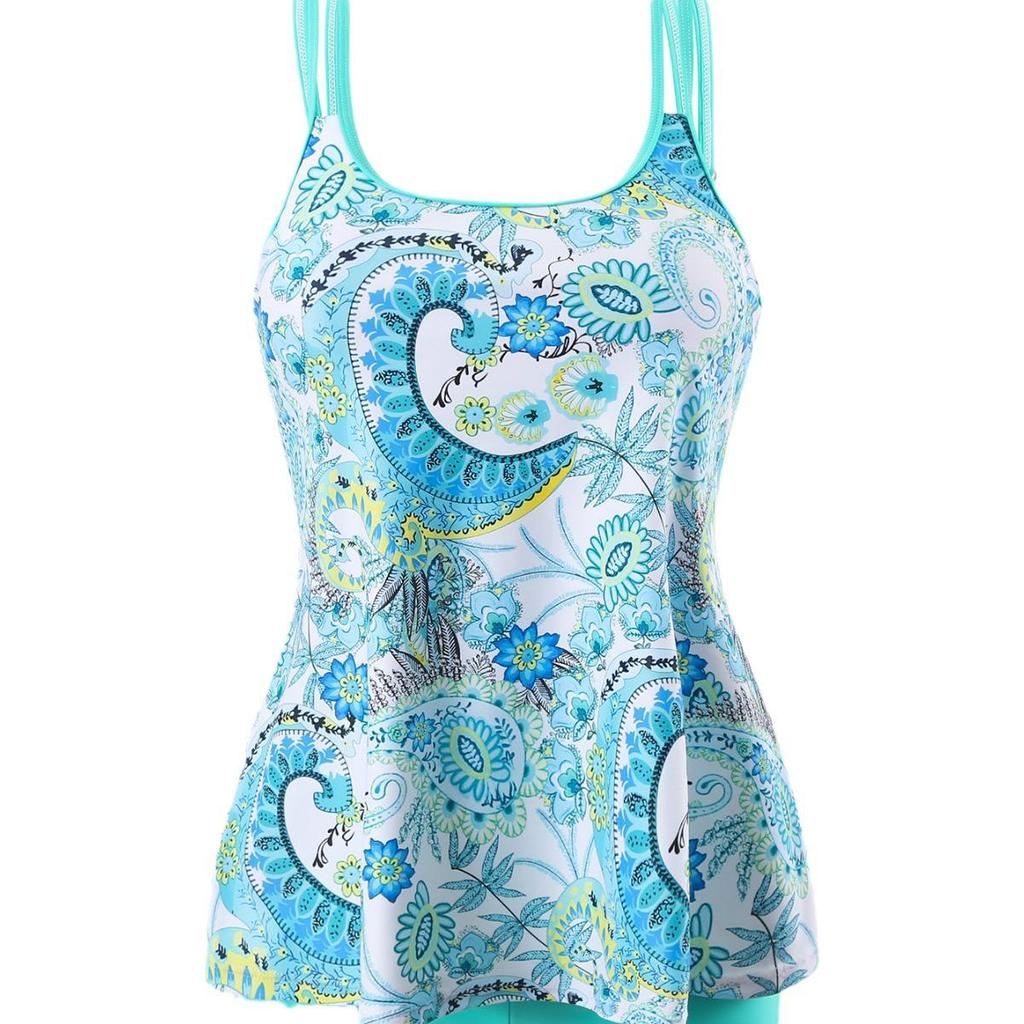 2024 European & American Flat-Leg Tankini Swimsuit Print Conservative Women's Swimwear