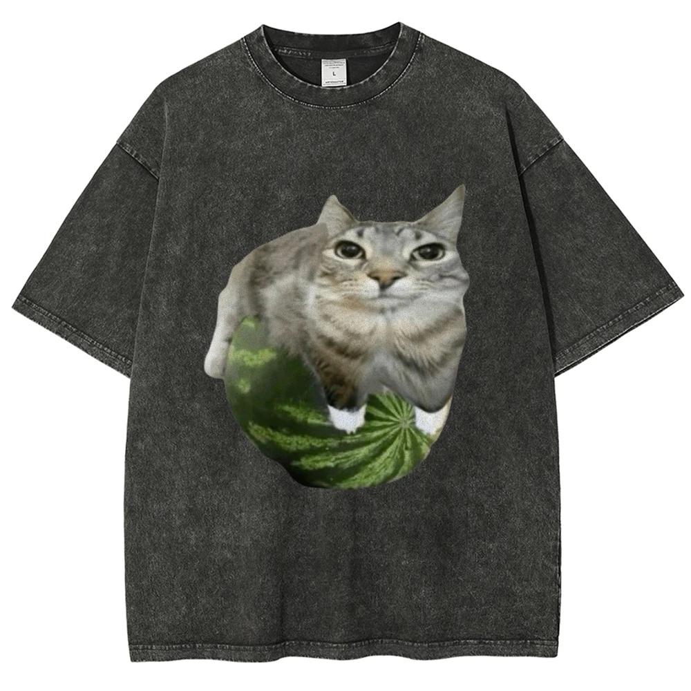 Watermelon Cat Silly Cat Meme T-Shirt Summer Sport Loose T Shirt Tops Shirt Is A Stylish Unisex Top for Both Men and Women