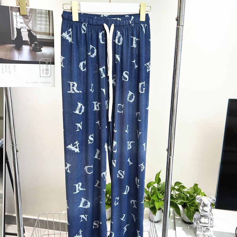 2025 Summer Fashion Imitation Denim Straight Cool Trousers High Waist Hundreds Of Thin Wide-legged Trousers Loose Thin Ladies Casual Trousers