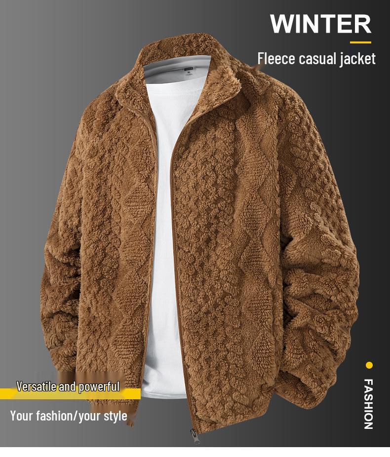 Men's European Size Hooded Fleece Zipper Jacket - Trendy Autumn/Winter Imitation Lamb Wool Coat