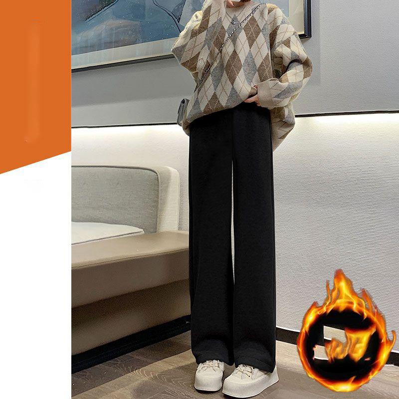 

Брюки палаццо из утолщенного кашемира с мехом ягненка, женские, зимние, с высокой посадкой, драпированные, повседневные, длинные, весенне-осенний новый стиль XS чёрный