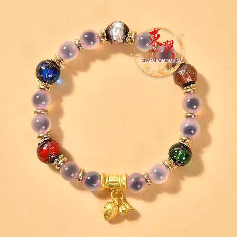 Pink Sugar Heart Agate Gold Luck Beads Joy Bracelet with Porcelain Glaze