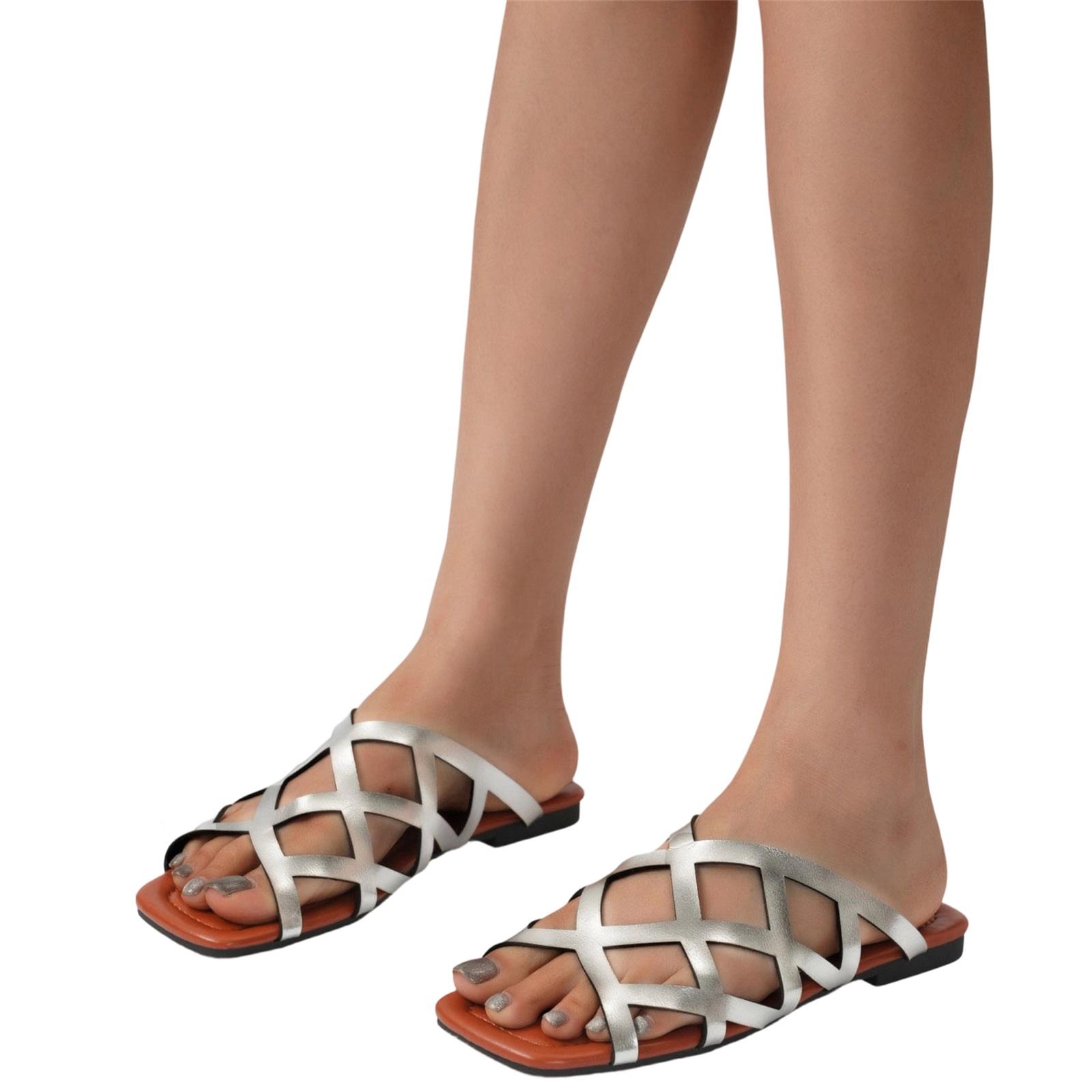 

Women s Fashionable Casual Plus-Size Hollow-Out Mesh Sandals 43 срібний