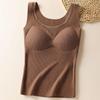 GUJIN Women's V-Neck Thermal Vest with Built-in Bra, Brushed Acetate Blend
