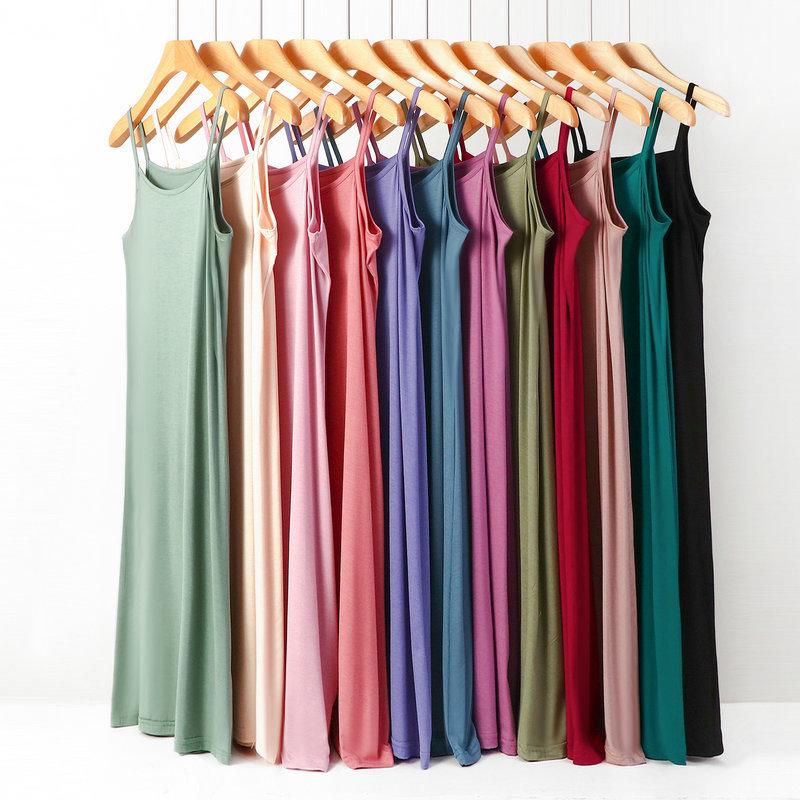 Plus Size Slimming Modal Cotton Spaghetti Strap Sleep Dress - Solid Color