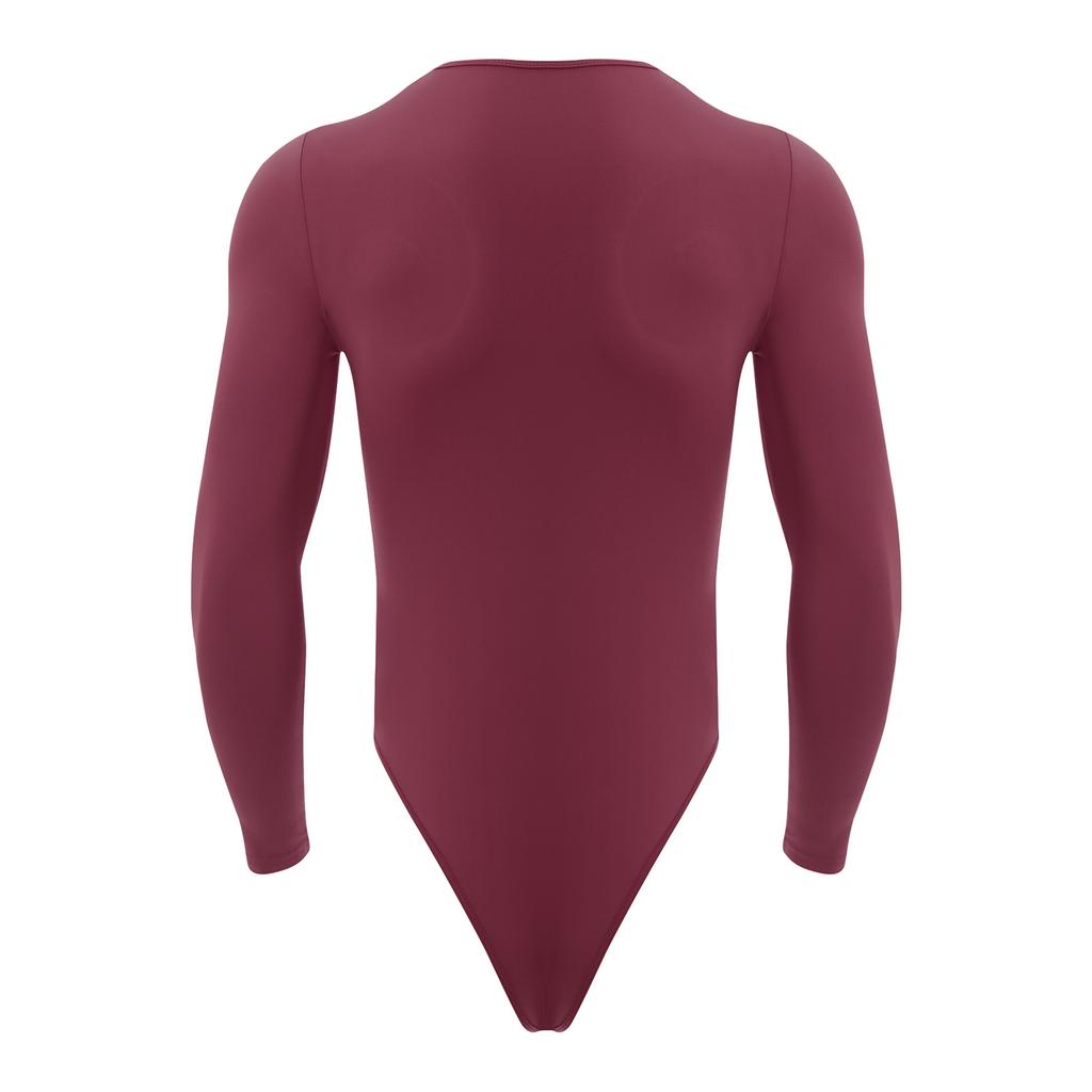 Body cu Mânecă Lungă pentru Bărbați, Piesă Unică, Leotard, Design cu Gât Rotund, Nasturi Presați, Imbrăcăminte Casual la Modă