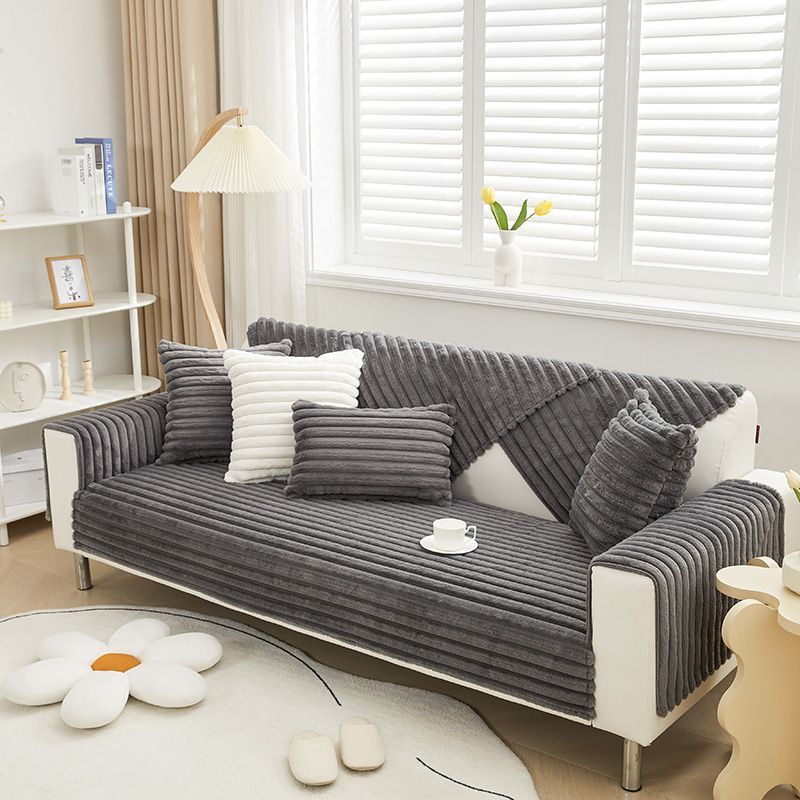 Rabbit Plush Straight Strip Sofa Cover Winter Thicken Plush Sofa Mat Couch Slipcovers for Living Room Solid Anti-slip Sofa Towel